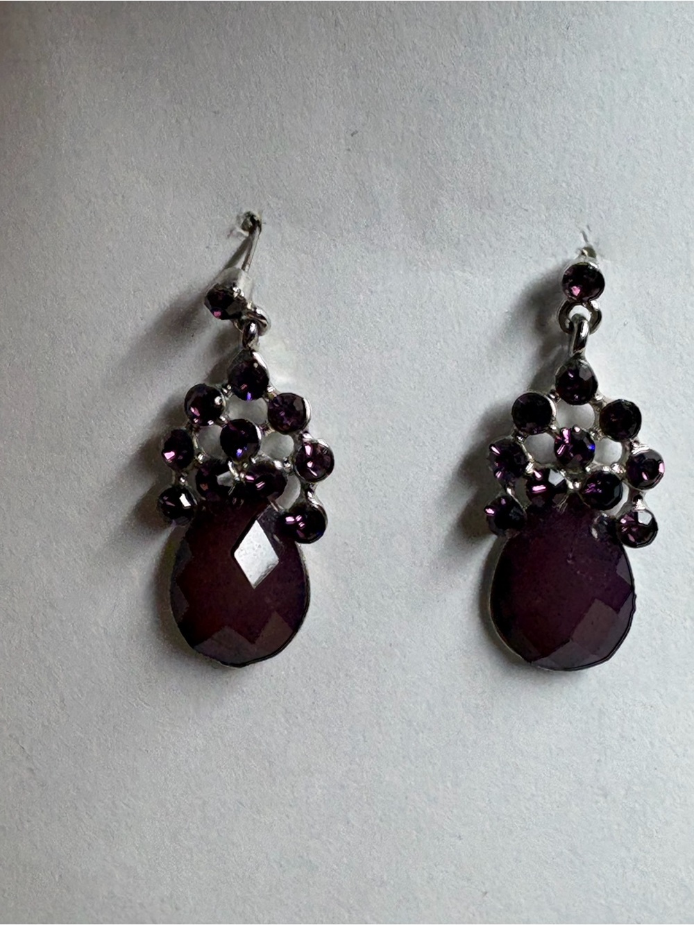 K2 Purple Teardrop Crystal Dangle Earrings
